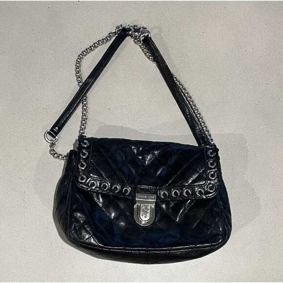 MICHAEL KORS Rivet QUILTed BLACK LEATHER GOLD CLUTCH SHOULDER HAND BAG Purse - Picture 3 of 7